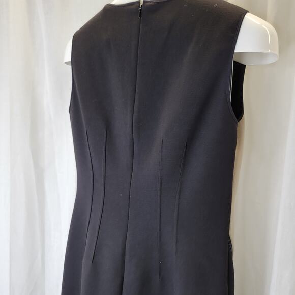 Tahari Black Tan Asymmetrical Sheath Office Dress with Zipper Accents, 8 - Picture 10 of 15